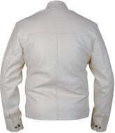 Men's Casual White Genuine Lambskin Leather Motorcycle Jacket